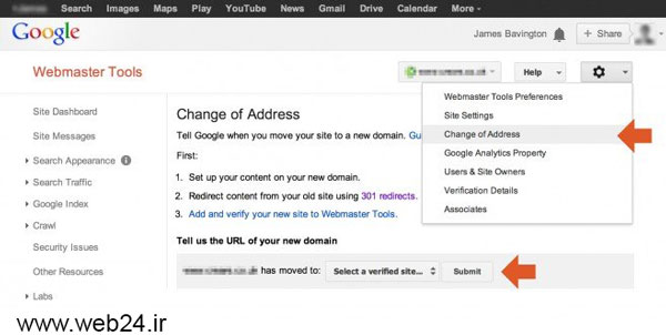 تغییر نام دامنه در گوگل وب مستر